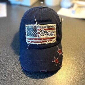Distressed MT. Rushmore Hat Cap Navy Blue Flag Memorial Triangle Sport NEW TAG